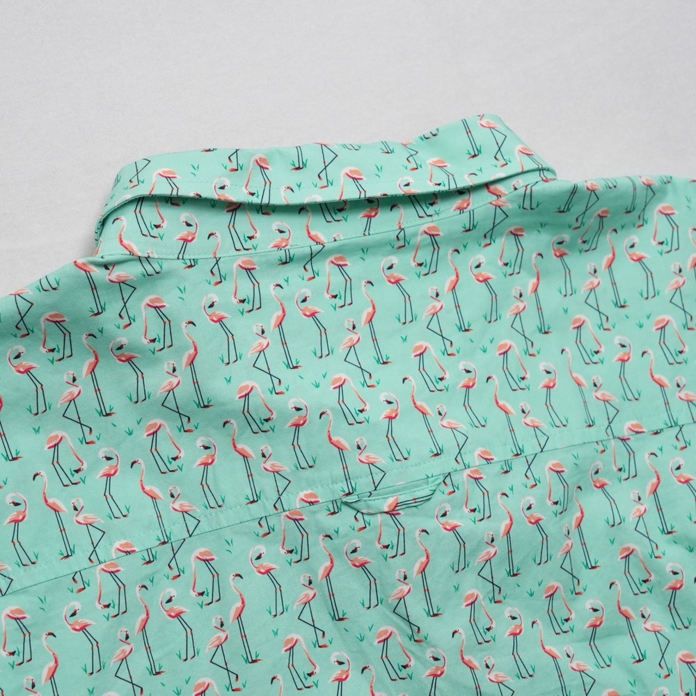 Club Room Button Up Shirt Mens XXL Green Flamingo Tropical Print Short Sleeve - Picture 13 of 16